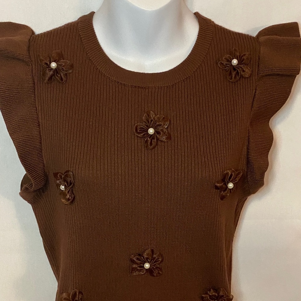 Cato Brown Ruffle Sleeve Top